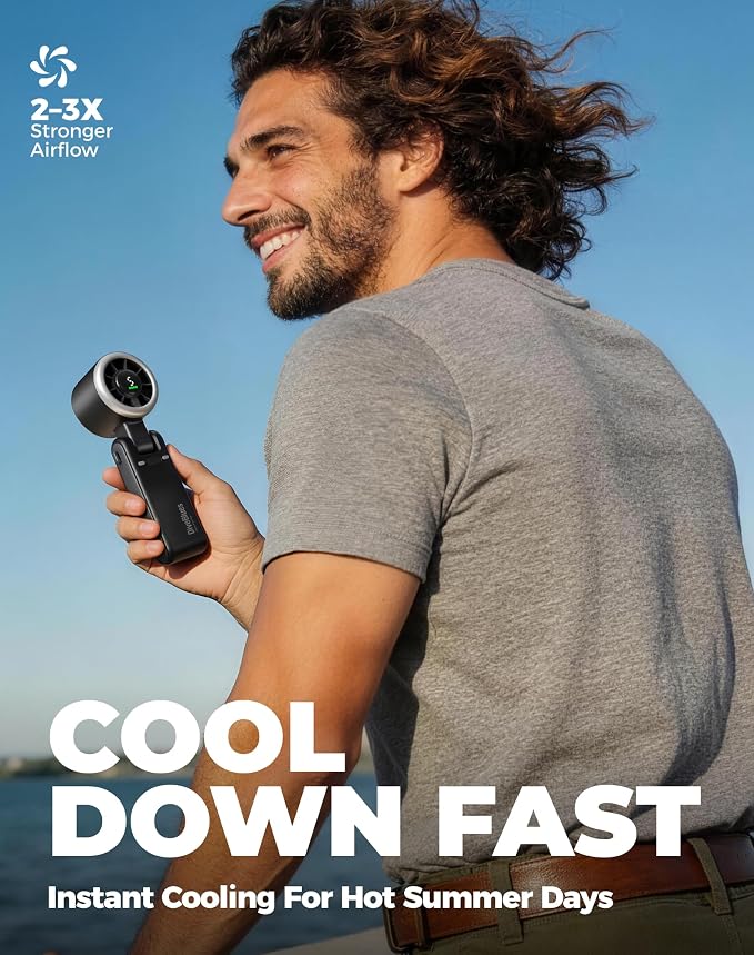 Portable Handheld Turbo Fan, 5 Gear Wind, Battery Operated, Up to 12 Working Hours, alternate product view 2