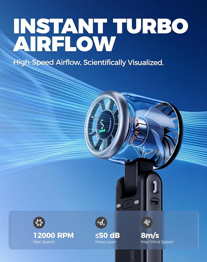 Portable Handheld Turbo Fan, 5 Gear Wind, Battery Operated, Up to 12 Working Hours, alternate product view 6