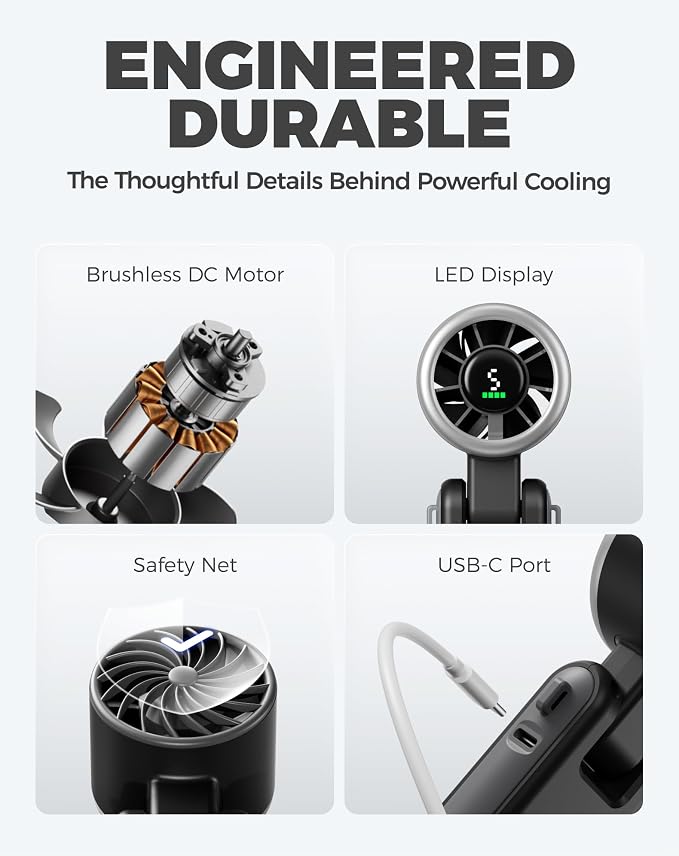 Portable Handheld Turbo Fan, 5 Gear Wind, Battery Operated, Up to 12 Working Hours, alternate product view 7