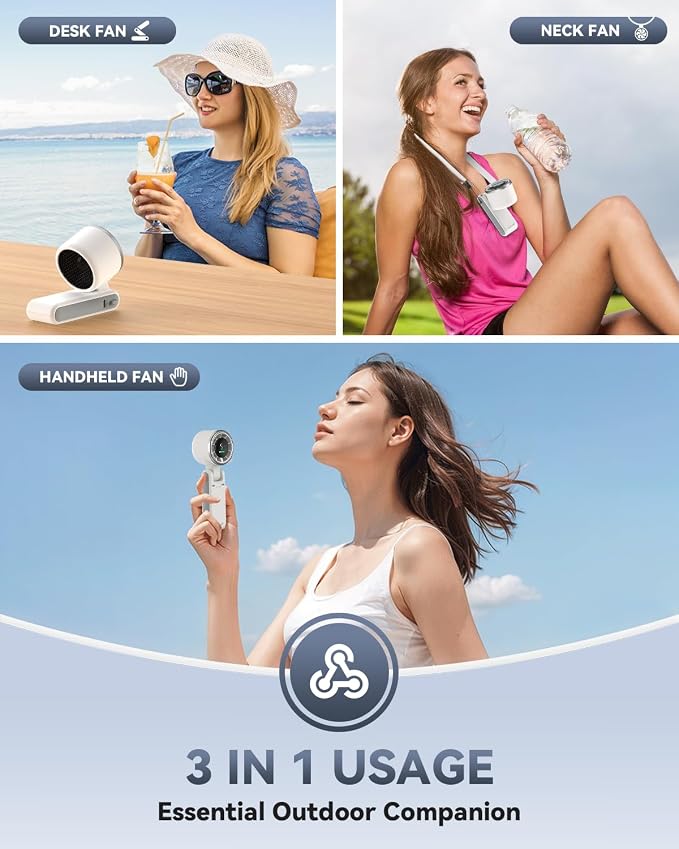 Portable Handheld Turbo Fan, 5 Gear Wind, Battery Operated, Up to 12 Working Hours, 3 IN 1 Hand Fans with Air Turbo Tech