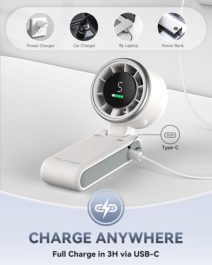Portable Handheld Turbo Fan, 5 Gear Wind, Battery Operated, Up to 12 Working Hours, 3 IN 1 Hand Fans with Air Turbo Tech