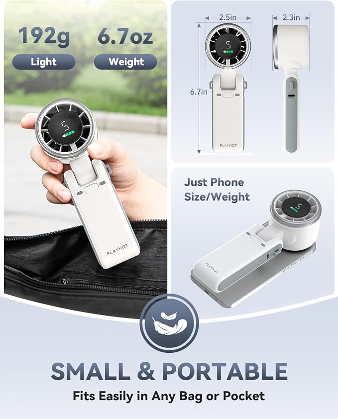 Portable Handheld Turbo Fan, 5 Gear Wind, Battery Operated, Up to 12 Working Hours, 3 IN 1 Hand Fans with Air Turbo Tech