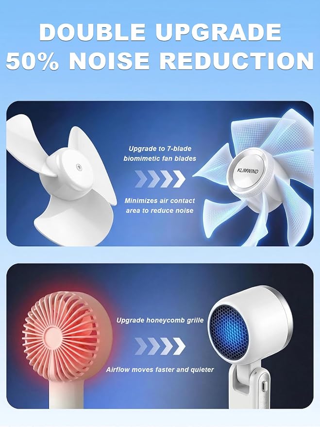 Portable Handheld Turbo Fan, 5 Gear Wind, Battery Operated, Up to 13 Working Hours Rechargeable Fan, 3 IN 1 Hand Fans with
