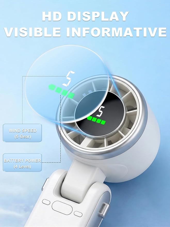 Portable Handheld Turbo Fan, 5 Gear Wind, Battery Operated, Up to 13 Working Hours Rechargeable Fan, 3 IN 1 Hand Fans with