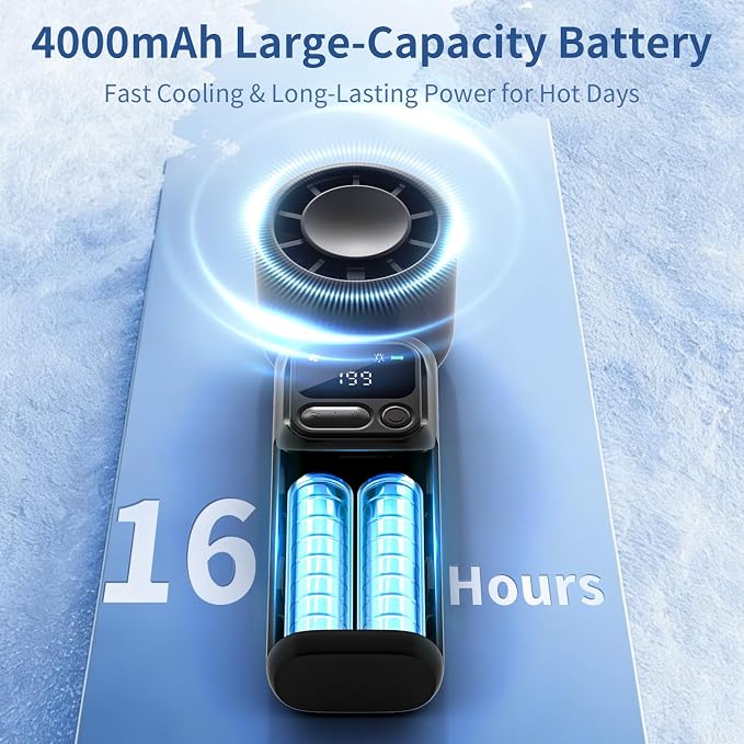Portable Handheld Turbo Fan, 5-Speed High Power Mini Fan, 4000mAh Rechargeable Battery Operated, 3-in-1 Foldable Personal Fan