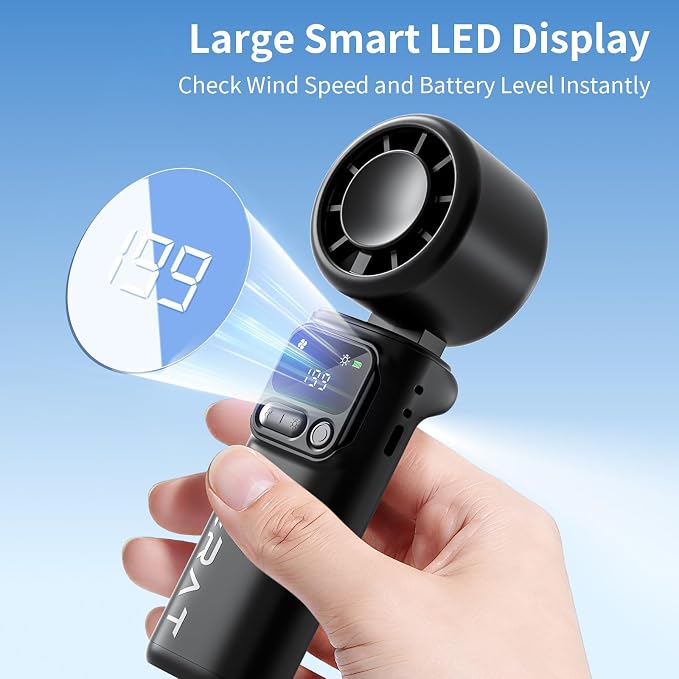 Portable Handheld Turbo Fan, 5-Speed High Power Mini Fan, 4000mAh Rechargeable Battery Operated, 3-in-1 Foldable Personal Fan