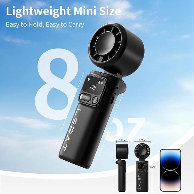 Portable Handheld Turbo Fan, 5-Speed High Power Mini Fan, 4000mAh Rechargeable Battery Operated, 3-in-1 Foldable Personal Fan