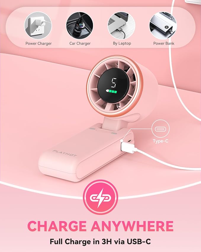 Portable Handheld Turbo Fan, 5-Speed Personal Fans, 5000mAh Rechargeable Fans Up to 12 Hours, Weight only 0.6lb Small Fan