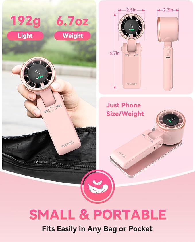 Portable Handheld Turbo Fan, 5-Speed Personal Fans, 5000mAh Rechargeable Fans Up to 12 Hours, Weight only 0.6lb Small Fan