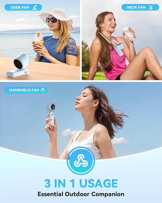 Portable Handheld Turbo Fan, 5-Speed Personal Fans, 5000mAh Rechargeable Fans Up to 12 Hours, Weight only 0.6lb Small Fan