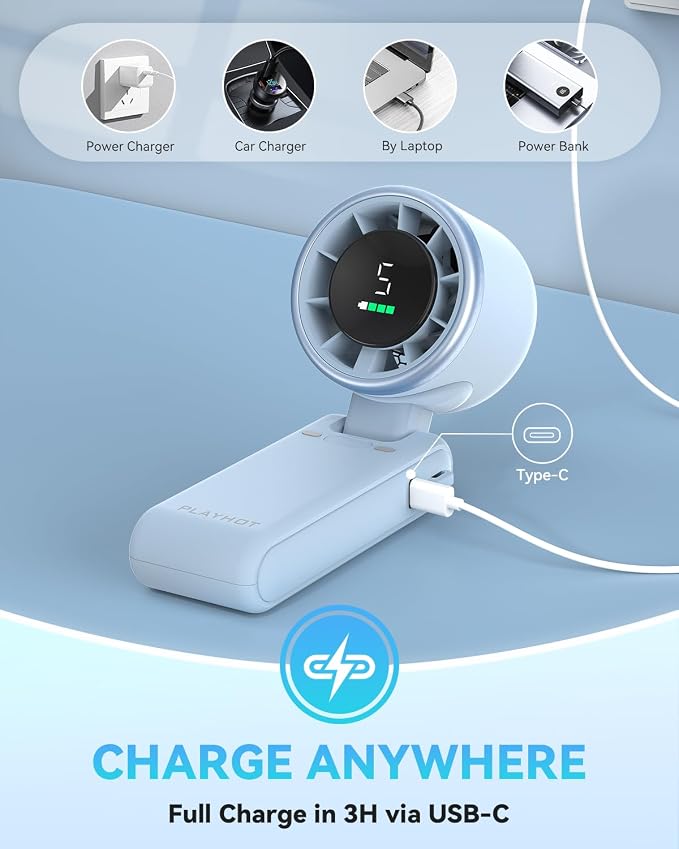Portable Handheld Turbo Fan, 5-Speed Personal Fans, 5000mAh Rechargeable Fans Up to 12 Hours, Weight only 0.6lb Small Fan