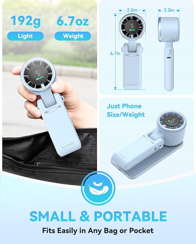 Portable Handheld Turbo Fan, 5-Speed Personal Fans, 5000mAh Rechargeable Fans Up to 12 Hours, Weight only 0.6lb Small Fan
