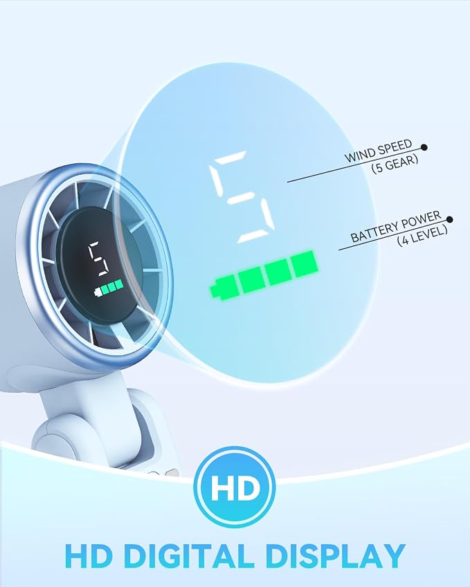Portable Handheld Turbo Fan, 5-Speed Personal Fans, 5000mAh Rechargeable Fans Up to 12 Hours, Weight only 0.6lb Small Fan