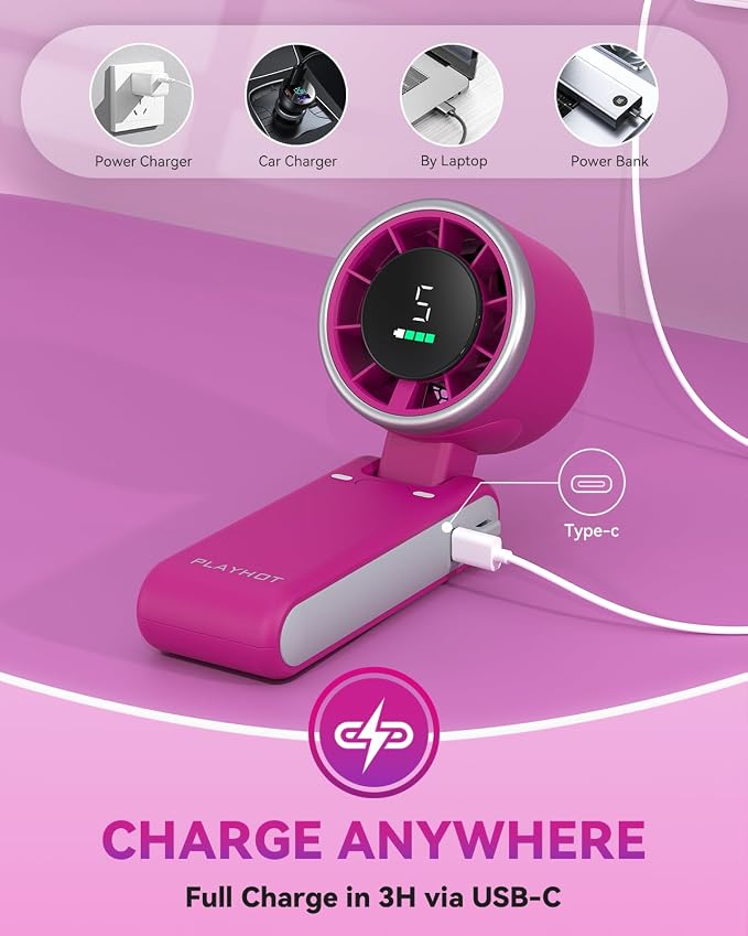 Portable Handheld Turbo Fan, 5-Speed Personal Fans, 5000mAh Rechargeable Fans Up to 12 Hours, Weight only 0.6lb Small Fan