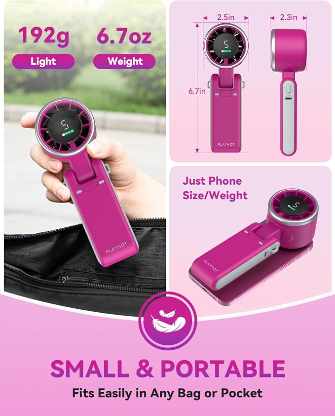 Portable Handheld Turbo Fan, 5-Speed Personal Fans, 5000mAh Rechargeable Fans Up to 12 Hours, Weight only 0.6lb Small Fan