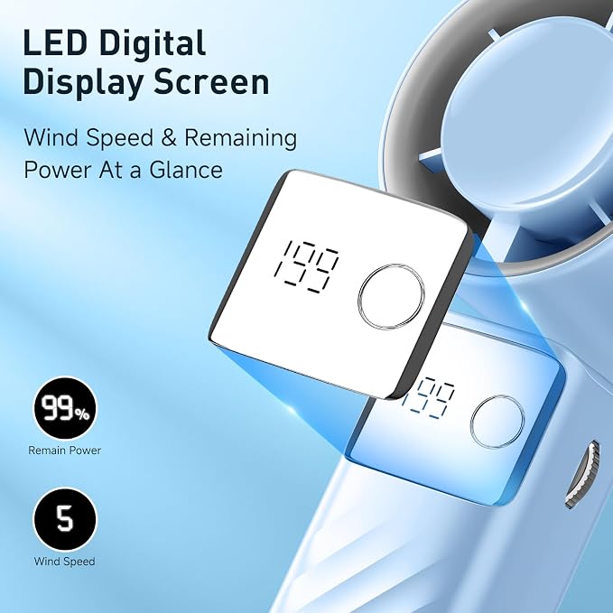 Portable Handheld Turbo Fan - Foldable Mini Fan with Air Turbo Tech, 1-199 Speed Adjustment, 20H Runtime, LED Display