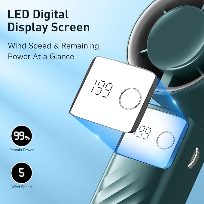 Portable Handheld Turbo Fan - Foldable Mini Fan with Air Turbo Tech, 1-199 Speed Adjustment, 20H Runtime, LED Display