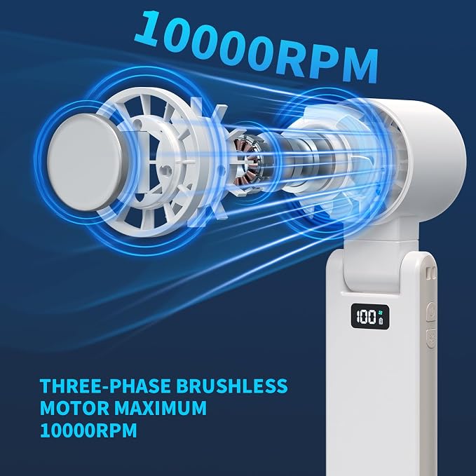 Portable Handheld Turbo Fan with Cooling Tech, Digital Display, 100-Speed Control, Rechargeable 4-in-1 Personal Fan for