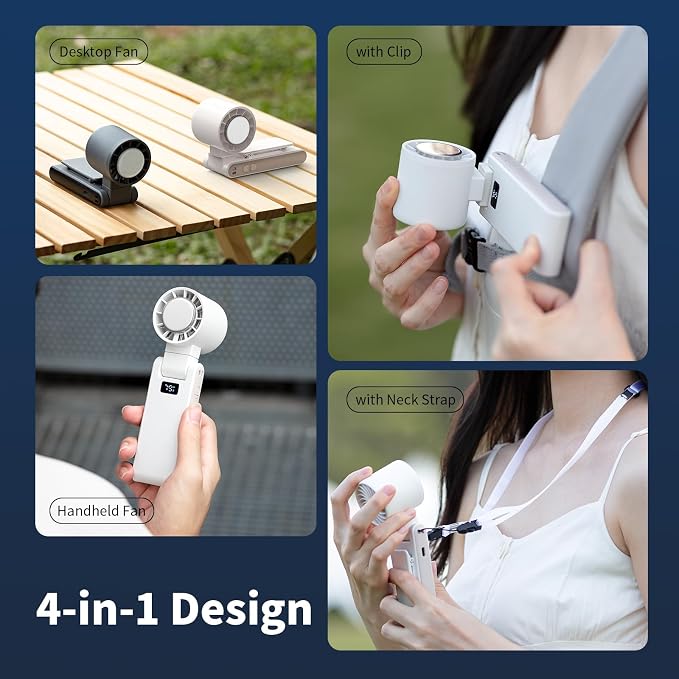 Portable Handheld Turbo Fan with Cooling Tech, Digital Display, 100-Speed Control, Rechargeable 4-in-1 Personal Fan for