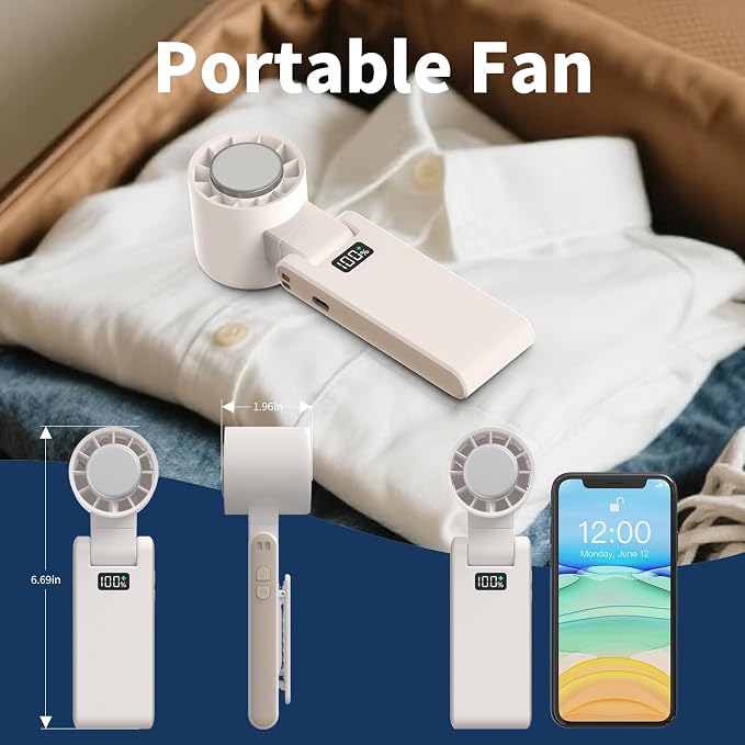 Portable Handheld Turbo Fan with Cooling Tech, Digital Display, 100-Speed Control, Rechargeable 4-in-1 Personal Fan for