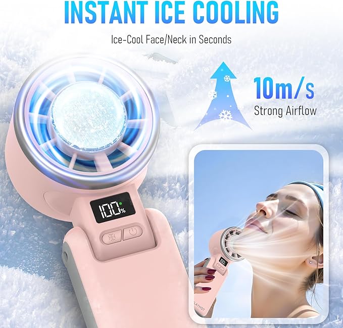 Portable Handheld Turbo Fan with Ice Cooling, Rechargeable Personal Fan, Up tp 12Hrs Cooling, 5 Speed 25550RPM Powerful