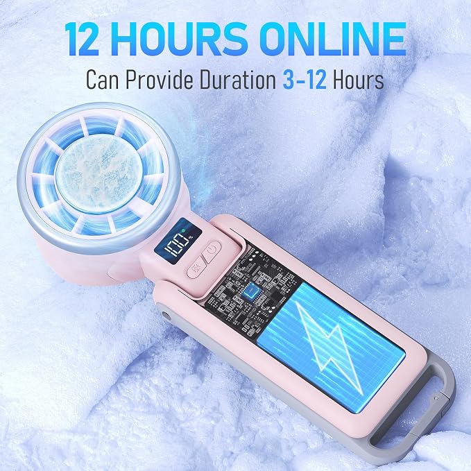 Portable Handheld Turbo Fan with Ice Cooling, Rechargeable Personal Fan, Up tp 12Hrs Cooling, 5 Speed 25550RPM Powerful