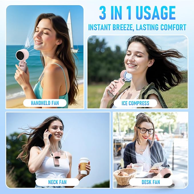 Portable Handheld Turbo Fan with Ice Cooling, Rechargeable Personal Fan, Up tp 12Hrs Cooling, 5 Speed 25550RPM Powerful