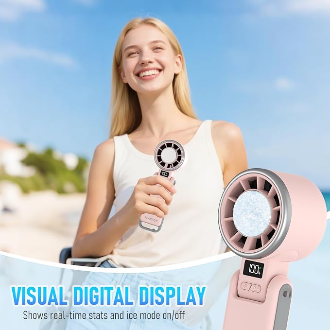 Portable Handheld Turbo Fan with Ice Cooling, Rechargeable Personal Fan, Up tp 12Hrs Cooling, 5 Speed 25550RPM Powerful