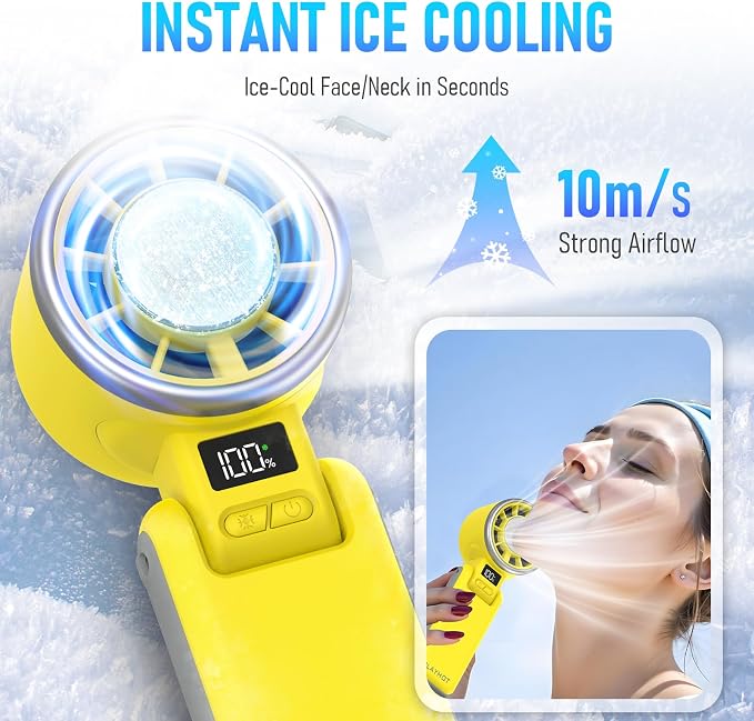 Portable Handheld Turbo Fan with Ice Cooling, Rechargeable Personal Fan, Up tp 12Hrs Cooling, 5 Speed 25550RPM Powerful