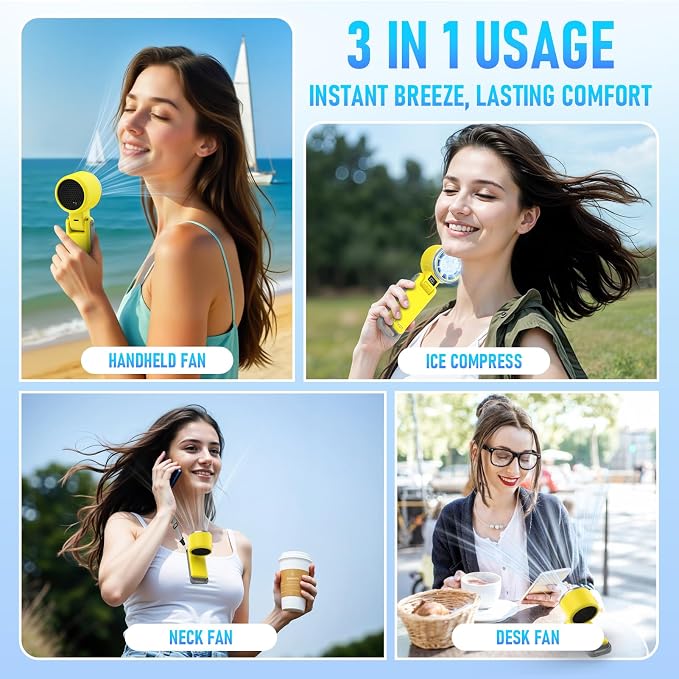 Portable Handheld Turbo Fan with Ice Cooling, Rechargeable Personal Fan, Up tp 12Hrs Cooling, 5 Speed 25550RPM Powerful