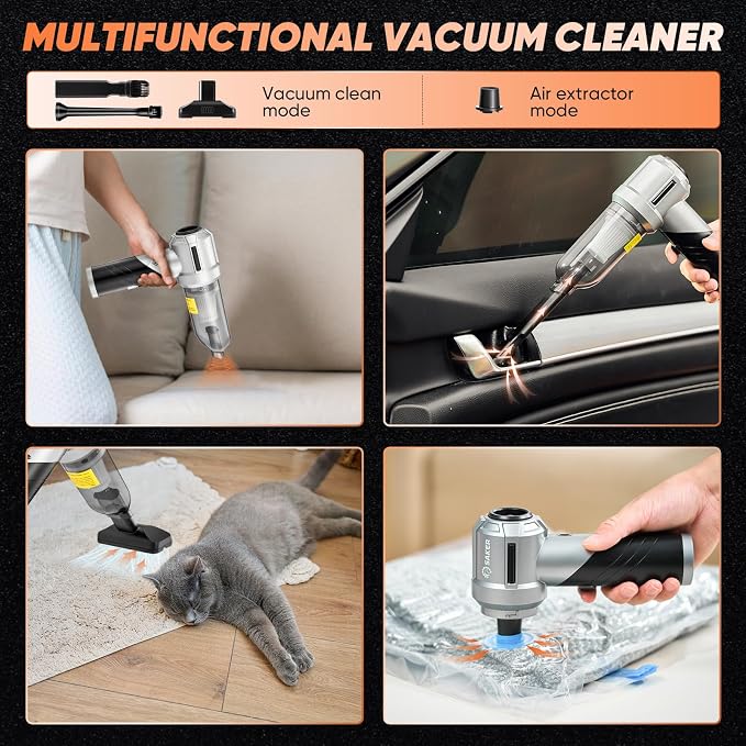 Portable Handheld Vacuum Cordless Portable 17000PA Foldable Car Vacuum Cleaner Mini Dust Blower with Brushless Motor for