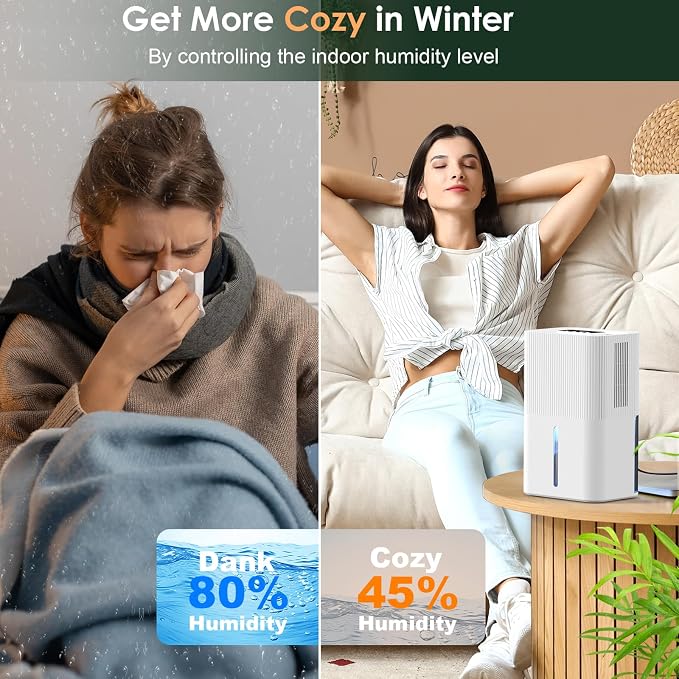 Portable Home Dehumidifier for Basements Bathroom Bedroom|91 OZ Tank|900 sq.ft Coverage|Quiet Smart Design with Auto Shut-Off