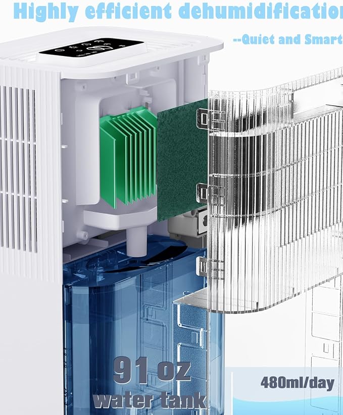 Portable Home Dehumidifier for Basements Bathroom Bedroom|91 OZ Tank|900 sq.ft Coverage|Quiet Smart Design with Auto Shut-Off