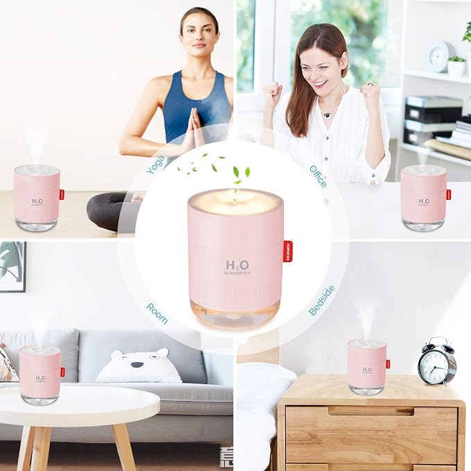 Portable Mini Cool Mist Humidifier, 500ml USB Personal Desktop Humidifier for Baby Bedroom, Travel, Office, Home - Auto