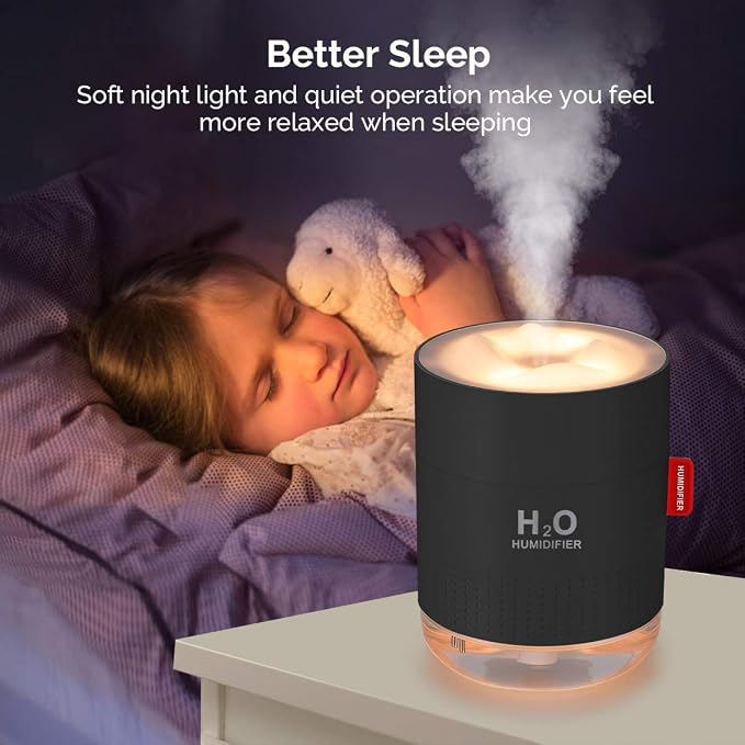 Portable Mini Cool Mist Humidifier, 500ml USB Personal Desktop Humidifier for Baby Bedroom Travel Office Home, Auto Shut-Off