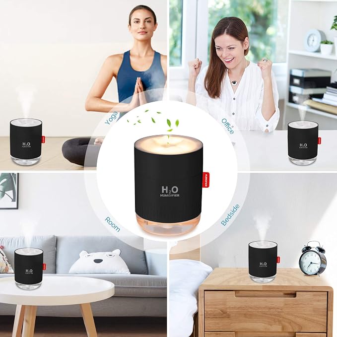 Portable Mini Cool Mist Humidifier, 500ml USB Personal Desktop Humidifier for Baby Bedroom Travel Office Home, Auto Shut-Off