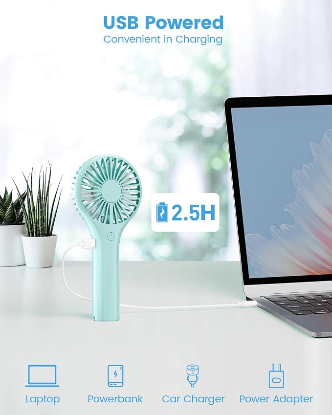Portable Mini Fan - Powerful Personal Handheld Fan with 3 Speeds, Cute and Small, USB Rechargeable for