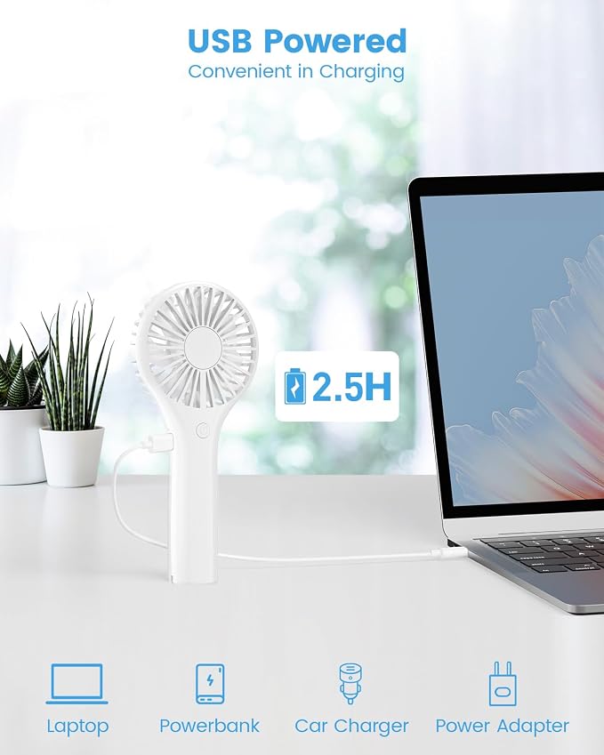 Portable Mini Fan - Powerful Personal Handheld Fan with 3 Speeds, Cute and Small, USB Rechargeable for