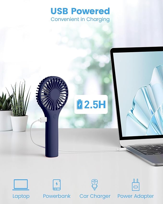 Portable Mini Fan - Powerful Personal Handheld Fan with 3 Speeds, Cute and Small, USB Rechargeable for