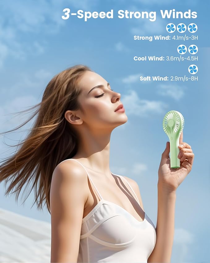 Portable Mini Fan - Powerful Personal Handheld Fan with 3 Speeds, Cute and Small, USB Rechargeable for