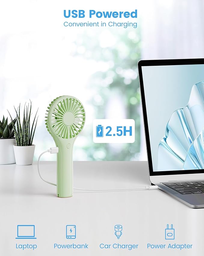 Portable Mini Fan - Powerful Personal Handheld Fan with 3 Speeds, Cute and Small, USB Rechargeable for