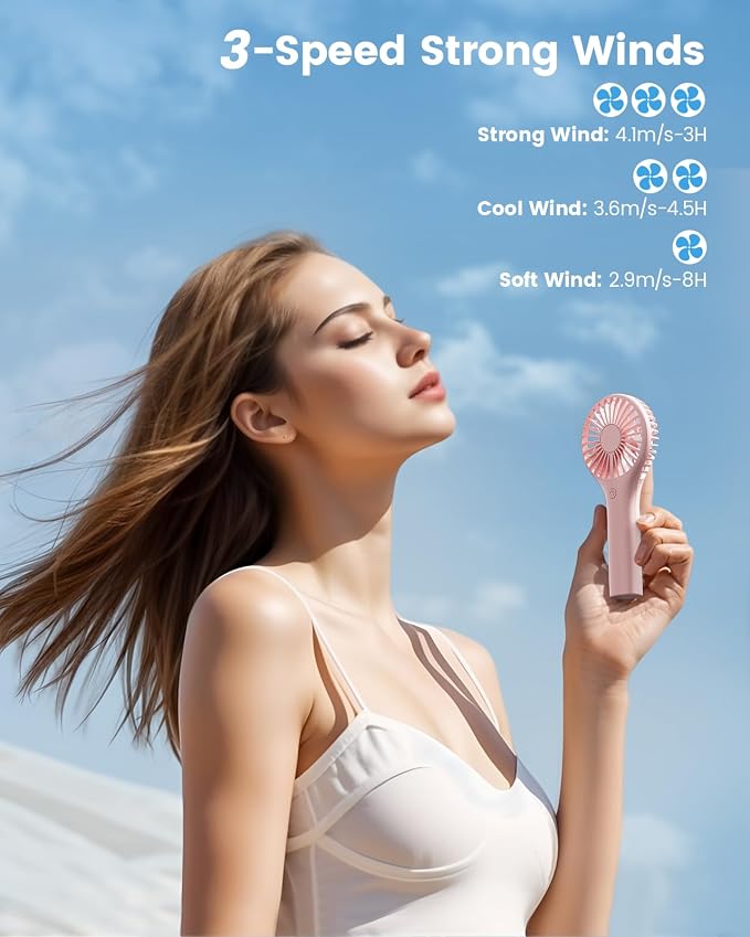 Portable Mini Fan - Powerful Personal Handheld Fan with 3 Speeds, Cute and Small, USB Rechargeable for, alternate view 2