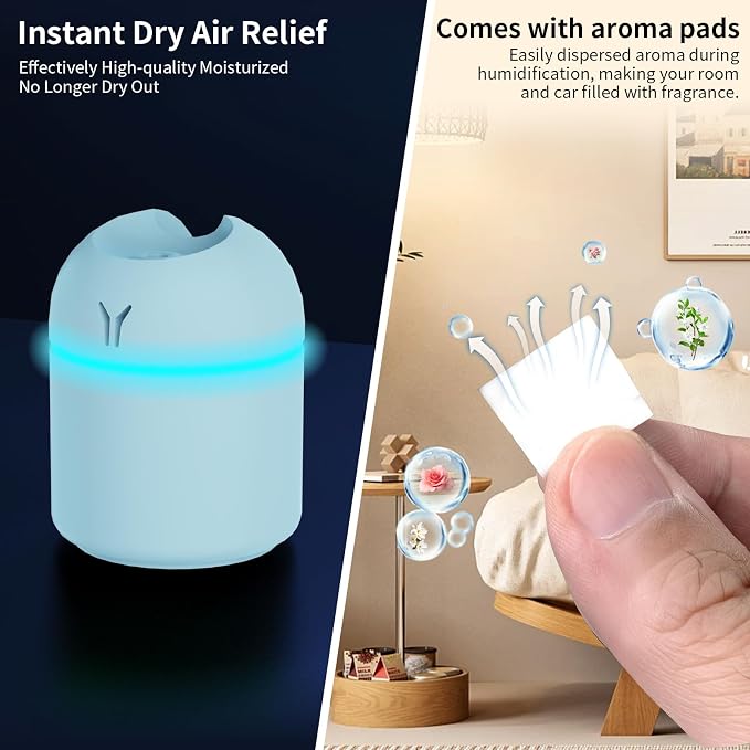 Portable Mini Humidifier, 250ML Small Humidifier, 3-in-1 Colorful Mini Humidifier + Night Light + Car Humidifier, alternate