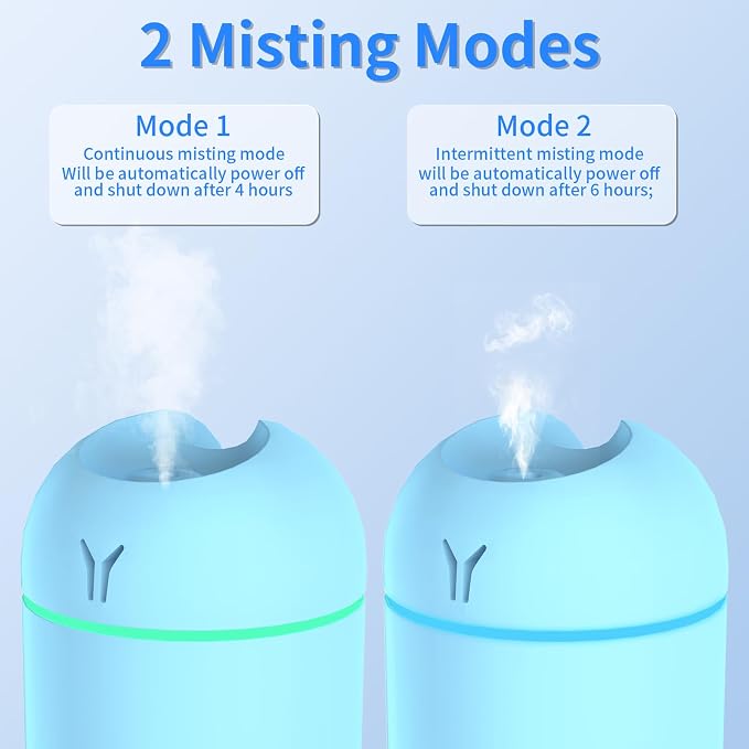 Portable Mini Humidifier, 250ML Small Humidifier, 3-in-1 Colorful Mini Humidifier + Night Light + Car Humidifier, alternate