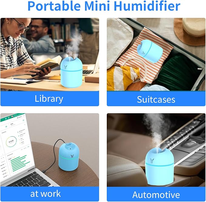 Portable Mini Humidifier, 250ML Small Humidifier, 3-in-1 Colorful Mini Humidifier + Night Light + Car Humidifier, alternate