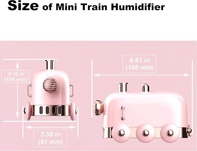 Portable Mini Humidifier, 300ml Cute Train Small Humidifier, Cool Mist Diffuser for Desktop / Office / Bedroom, Ultra Quiet