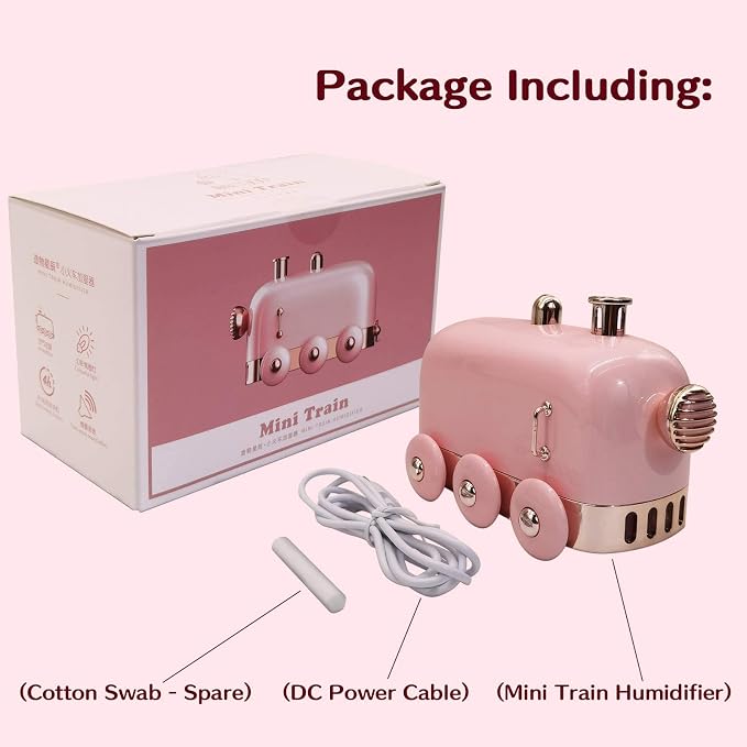 Portable Mini Humidifier, 300ml Cute Train Small Humidifier, Cool Mist Diffuser for Desktop / Office / Bedroom, Ultra Quiet