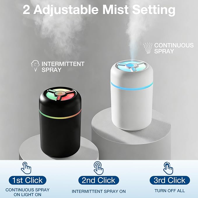 Portable Mini Humidifier, 300ml USB Cool Mist Small Humidifier with Colorful Lights., alternate product view 3