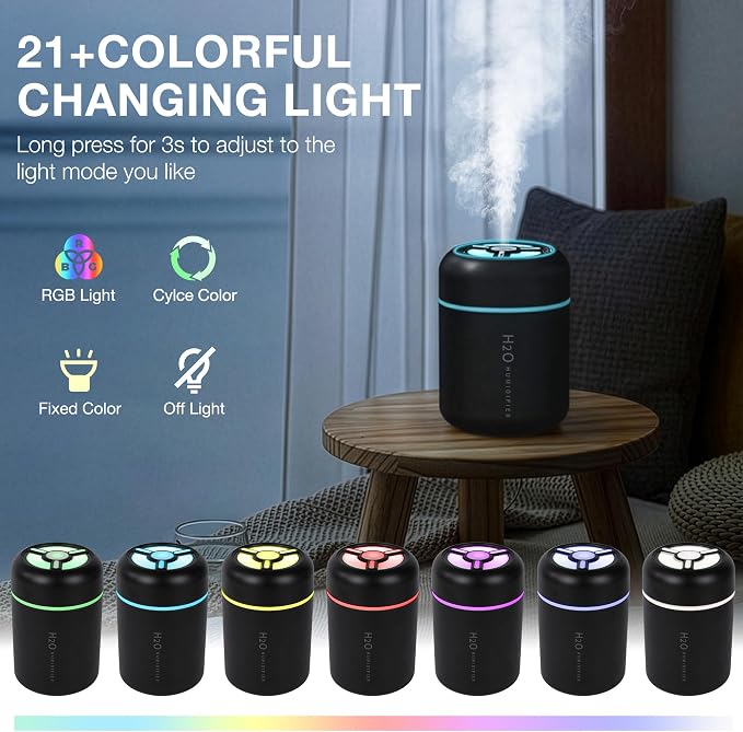 Portable Mini Humidifier, 300ml USB Cool Mist Small Humidifier with Colorful Lights., alternate product view 4