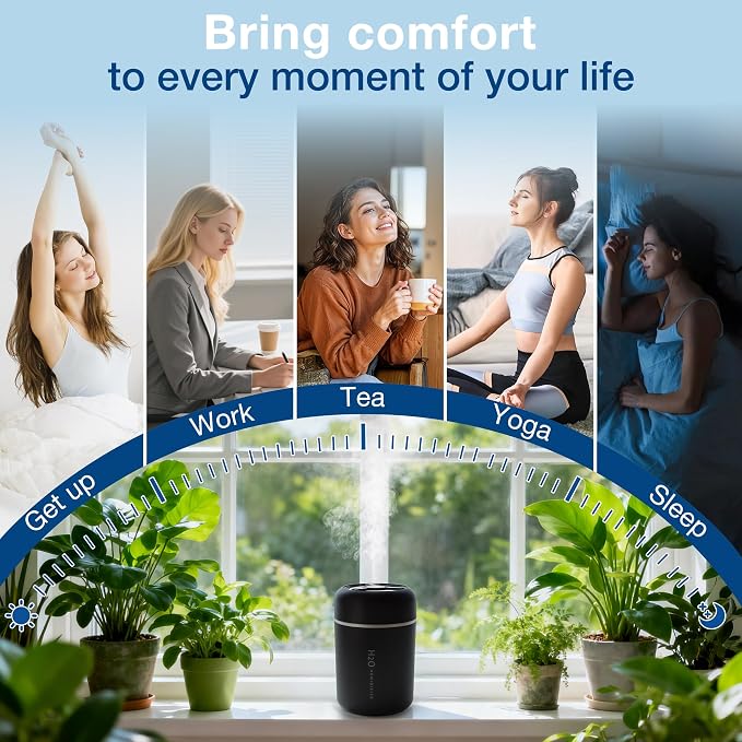 Portable Mini Humidifier, 300ml USB Cool Mist Small Humidifier with Colorful Lights., alternate product view 8